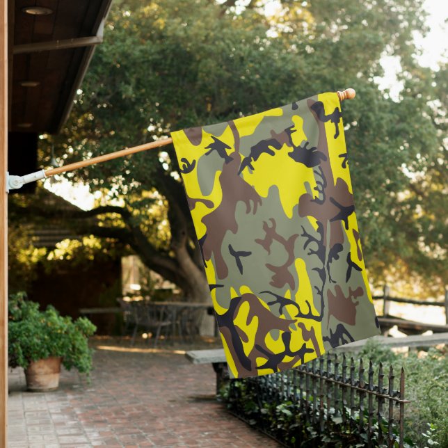 Yellow and Brown Camouflage, Military, Army House Flag (In SItu)