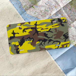 Yellow and Brown Camouflage, Military, Army License Plate