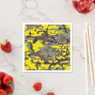 Yellow and Brown Camouflage, Military, Army Napkins