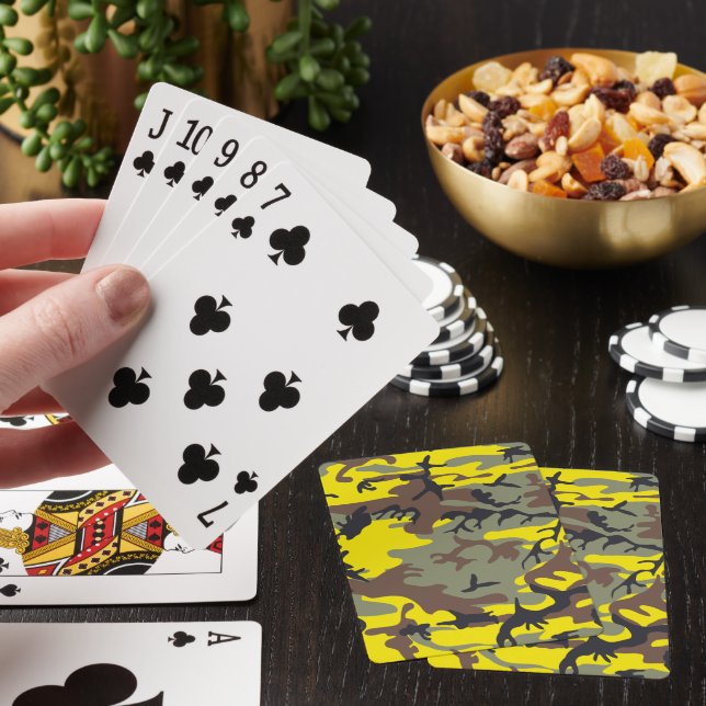 Yellow and Brown Camouflage, Military, Army Poker Cards (In Situ)