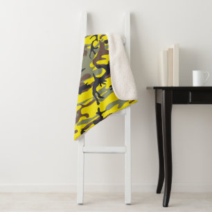 Yellow and Brown Camouflage, Military, Army Sherpa Blanket