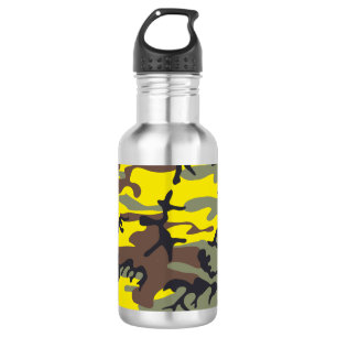 Yellow and Brown Camouflage, Military, Army Stainless Steel Water Bottle