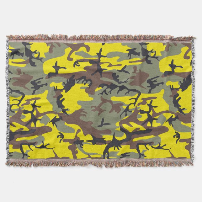 Yellow and Brown Camouflage, Military, Army Throw Blanket (Front)