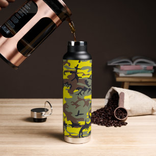 Yellow and Brown Camouflage, Military, Army Water Bottle