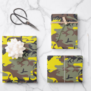 Yellow and Brown Camouflage, Military, Army Wrapping Paper Sheets