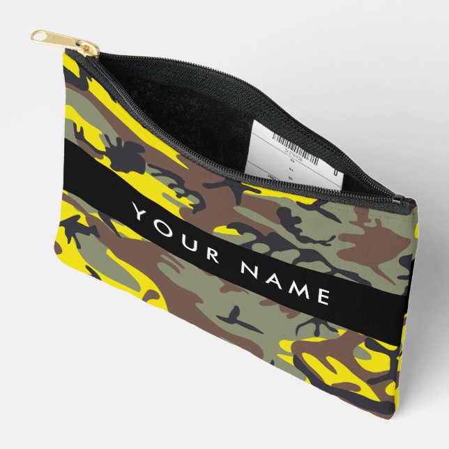 Yellow and Brown Camouflage Your name Personalize Accessory Pouch (Open)