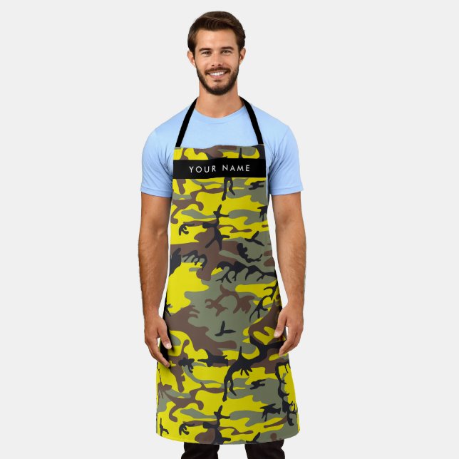 Yellow and Brown Camouflage Your name Personalize Apron (Worn)