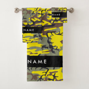 Yellow and Brown Camouflage Your name Personalize Bath Towel Set