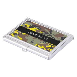Yellow and Brown Camouflage Your name Personalize Business Card Case