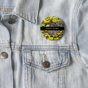 Yellow and Brown Camouflage Your name Personalize Button