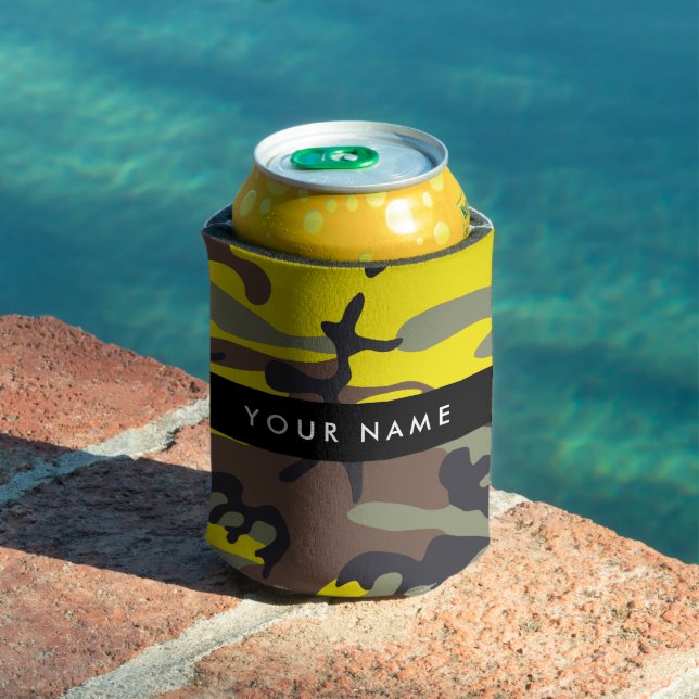 Yellow and Brown Camouflage Your name Personalize Can Cooler (In Situ Pool)