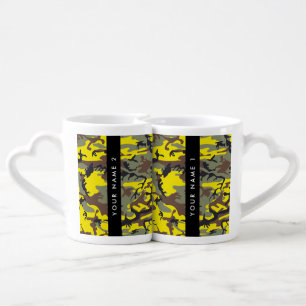 Yellow and Brown Camouflage Your name Personalize Coffee Mug Set