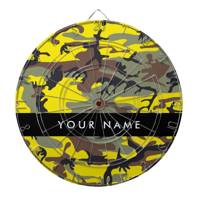 Yellow and Brown Camouflage Your name Personalize Dart Board (Front)