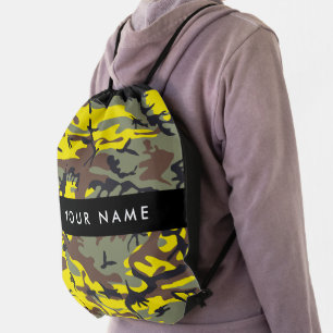 Yellow and Brown Camouflage Your name Personalize Drawstring Bag