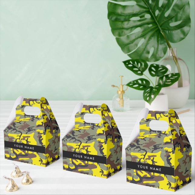 Yellow and Brown Camouflage Your name Personalize Favor Boxes (Multiple)
