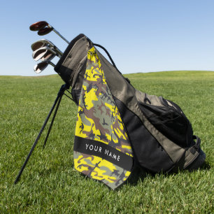 Yellow and Brown Camouflage Your name Personalize Golf Towel