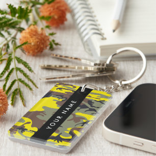 Yellow and Brown Camouflage Your name Personalize Keychain