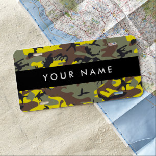 Yellow and Brown Camouflage Your name Personalize License Plate