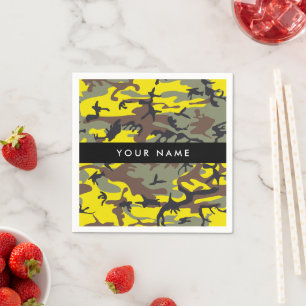 Yellow and Brown Camouflage Your name Personalize Napkins