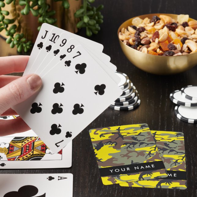 Yellow and Brown Camouflage Your name Personalize Poker Cards (In Situ)