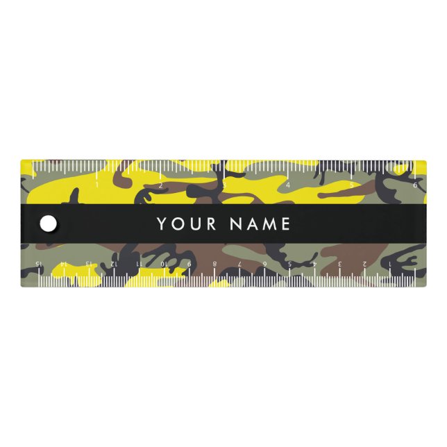 Yellow and Brown Camouflage Your name Personalize Ruler (Front)