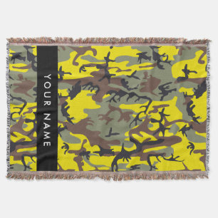Yellow and Brown Camouflage Your name Personalize Throw Blanket