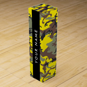 Yellow and Brown Camouflage Your name Personalize Wine Box