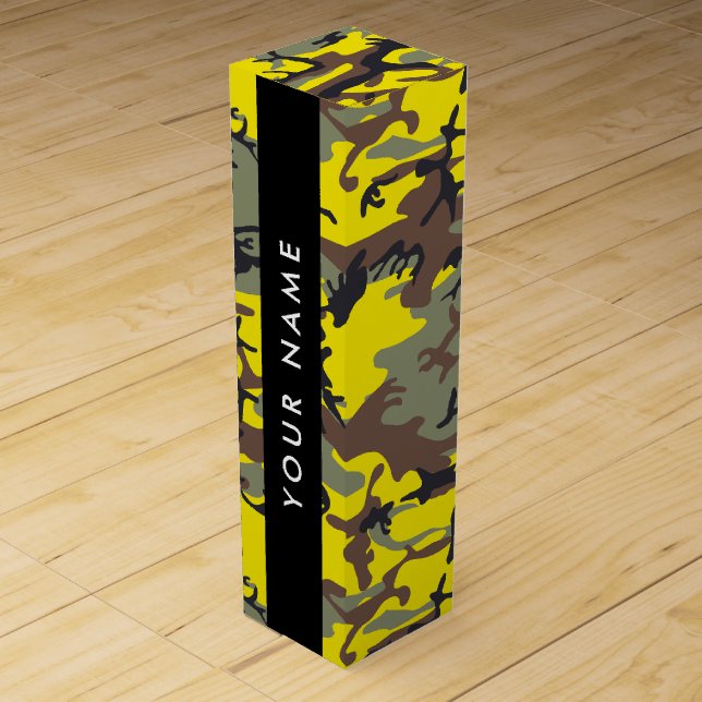 Yellow and Brown Camouflage Your name Personalize Wine Box (Front)