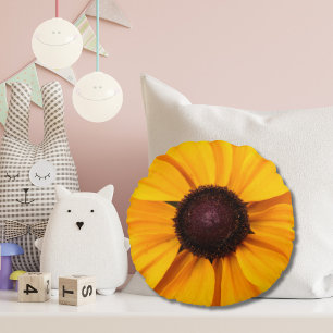 Yellow and Brown Floral Round Pillow