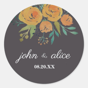 Yellow and Brown Floral Wedding Classic Round Sticker