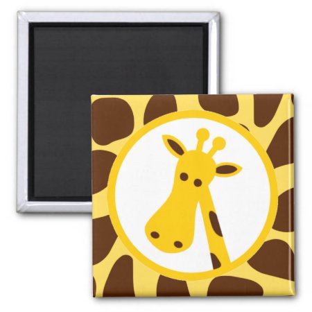 Yellow And Brown Giraffe Spots And Giraffe Head Magnet