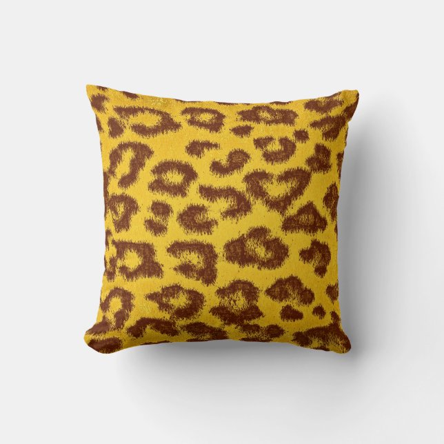 Yellow and Brown Leopard Print Throw Pillow (Front)