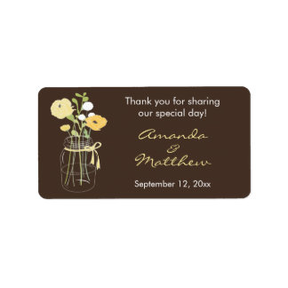 Yellow and Brown Mason Jar Wedding Favor Labels