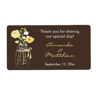 Yellow and Brown Mason Jar Wedding Favor Labels