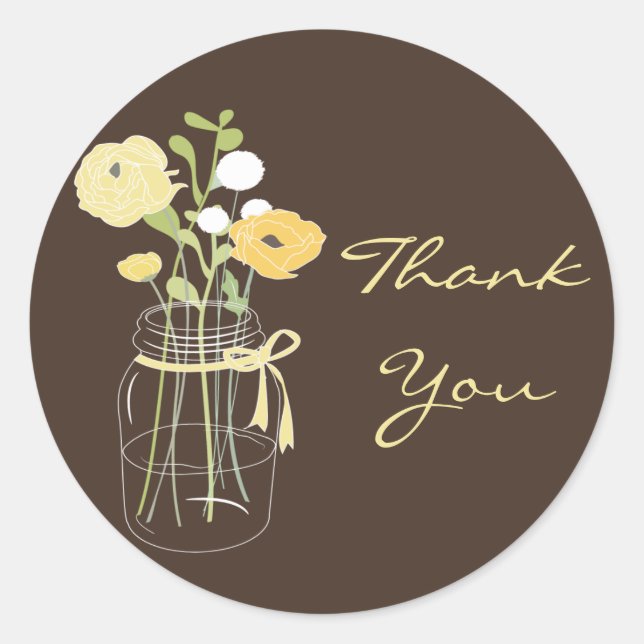 Yellow and Brown Mason Jar Wedding Favor Stickers (Front)