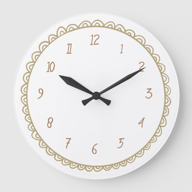 Yellow and Brown Minimalist Hand Drawn Doodle Large Clock (Front)