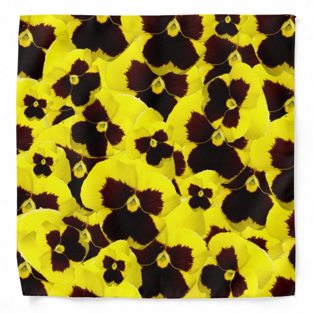 Yellow and Brown Pansies: Warm Elegance in Bloom Bandana (Front)
