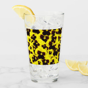 Yellow And Brown Pansy Cluster, Drink Glass