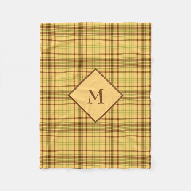 Yellow And Brown Plaid Fleece Blanket (Front)