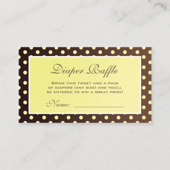 Yellow and Brown Polka Dot Diaper Raffle Ticket Enclosure Card (Front)