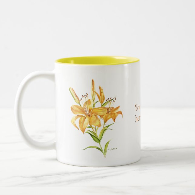 Yellow and brown tiger lily with saying Mug (Left)