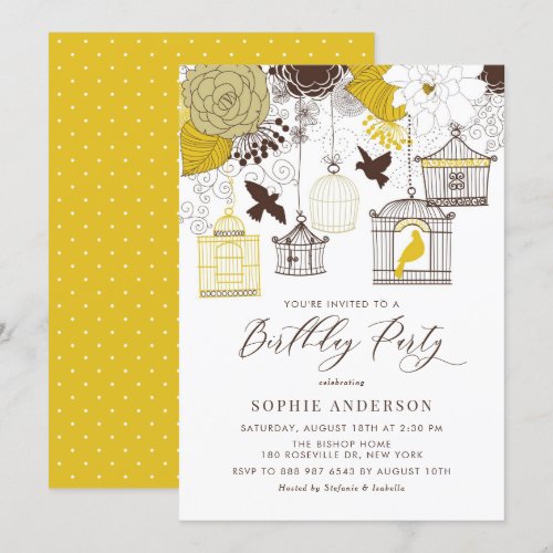 Yellow Vintage Birdcages Birthday Invitation