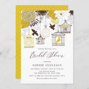 Yellow and Brown Vintage Birdcages Bridal Shower Invitation