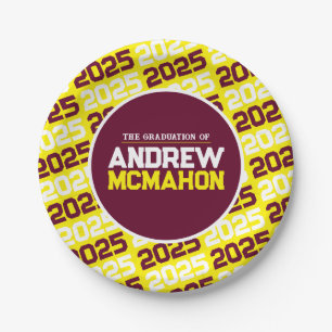 Yellow and Burgundy Personalized Graduation Paper Plates