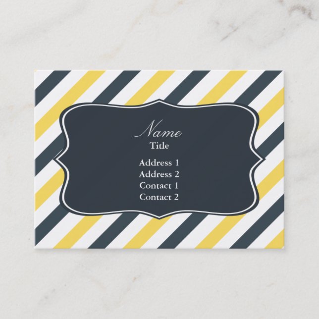 Yellow and Charcoal Grey Stripes Business Card (Front)