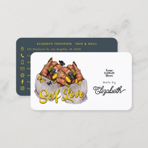 Yellow and Charcoal Self_Love Salon Branding Business Card