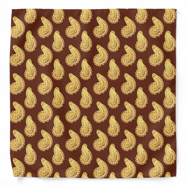 Yellow and chocolate brown paisley bandana (Front)