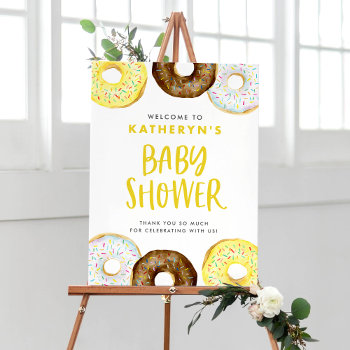 Yellow And Chocolate Donuts Baby Shower Welcome Poster by misstallulah at Zazzle