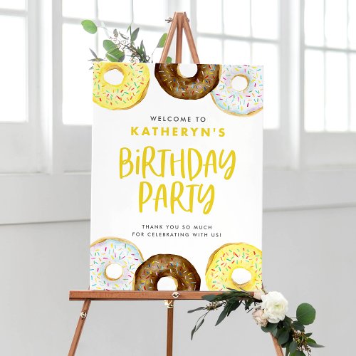 Yellow and Chocolate Donuts Birthday Party Welcome Poster