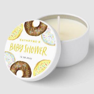 Yellow and Chocolate Sprinkle Donuts Baby Shower Mini Candle Favors